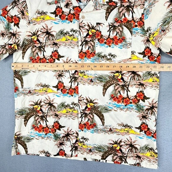 Barefoot In Paradise Shirt Adult Medium Floral Toucan Hawaiian Camp Tropical Men - Picture 7 of 12